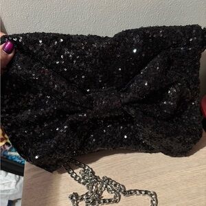 NEW Torrid Black Sequin Clutch with Chain Strap